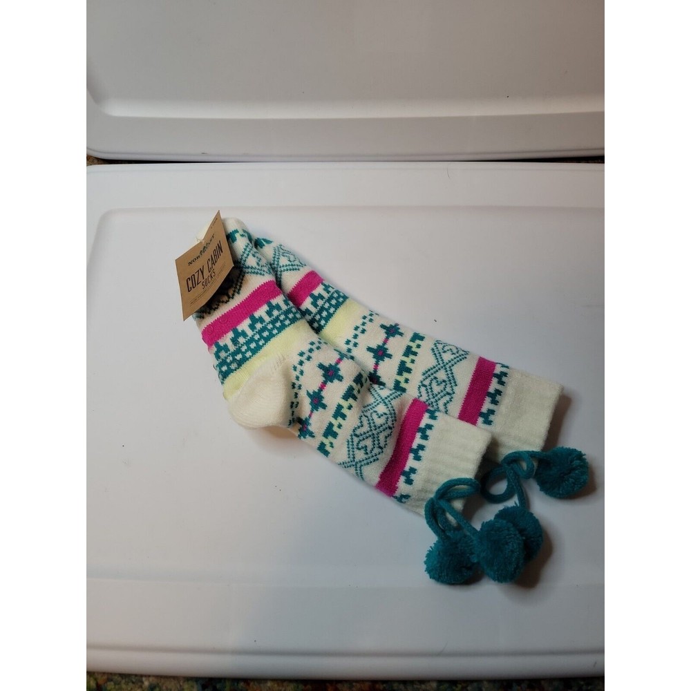 Northeast Outfitters Cozy Cabin PomPom Nordic Aloe Slipper Socks Women Small New